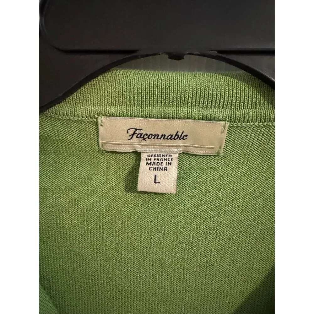 Faconnable Silk Cotton Knit Sleeveless Polo V Neck Johnny Collar Sweater Green L